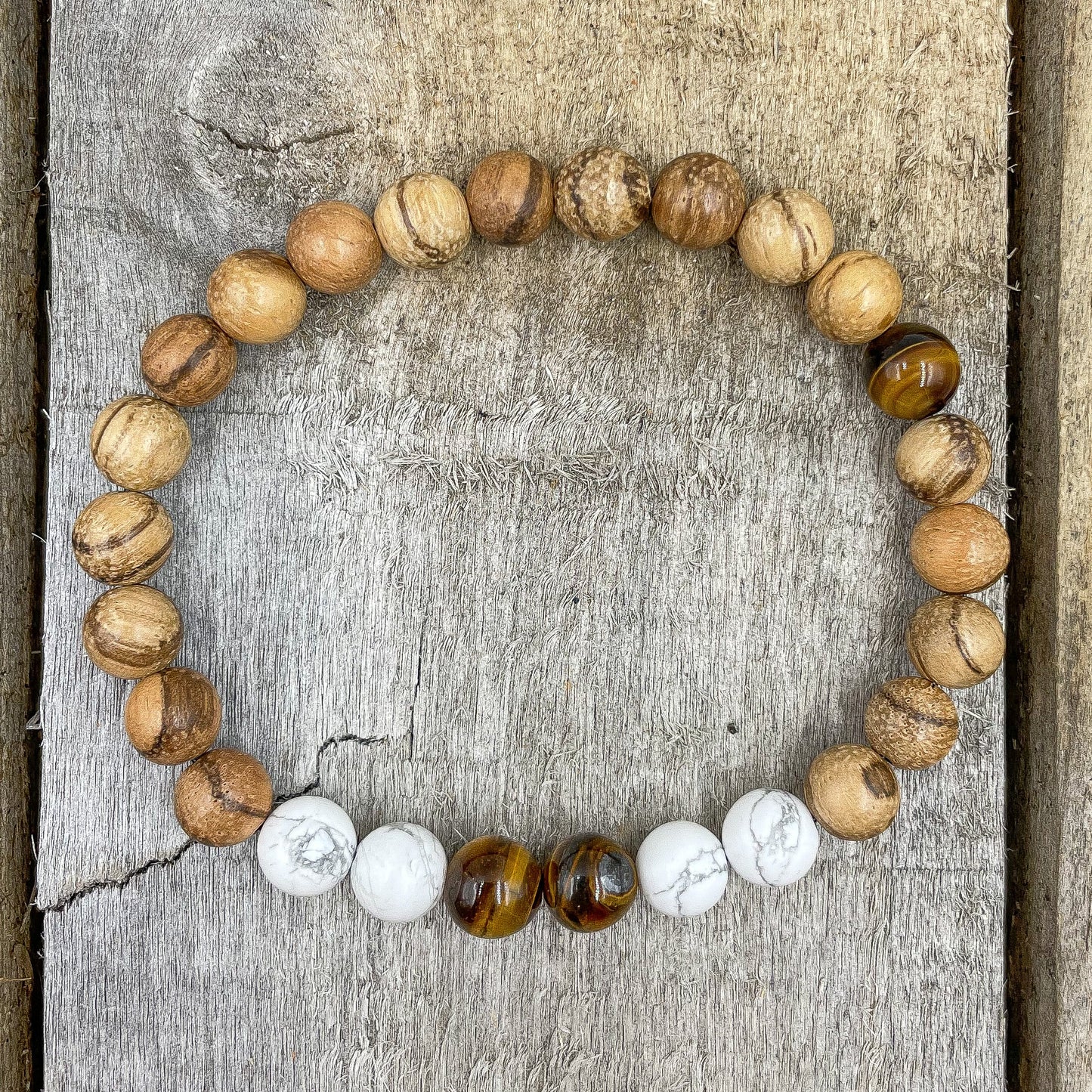 Central - Tigers Eye, White Howlite, & Sandalwood Mala Beaded Bracelet