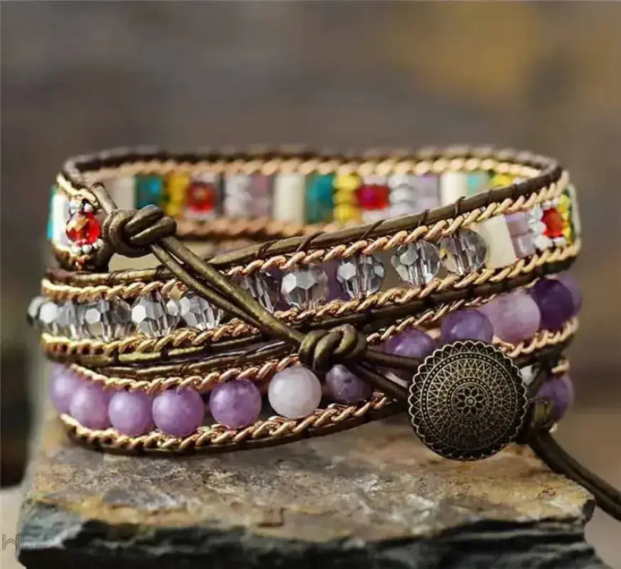 Pulsera envolvente con corazón de amatista