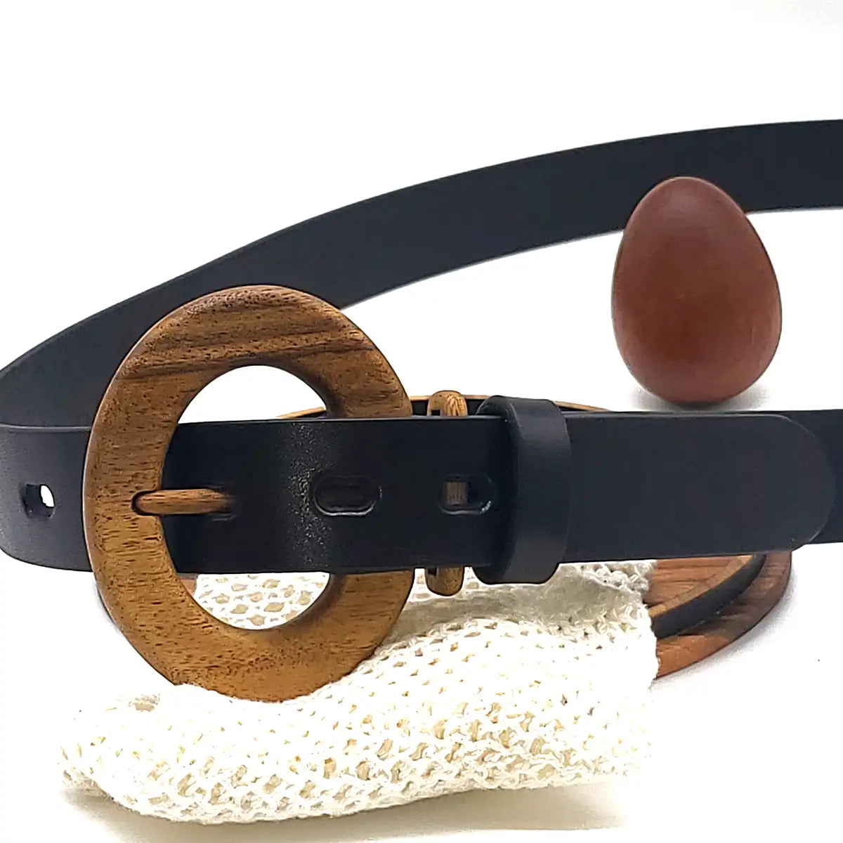 Luxury Women's Leather Wood Belt Fuji Happiness 306