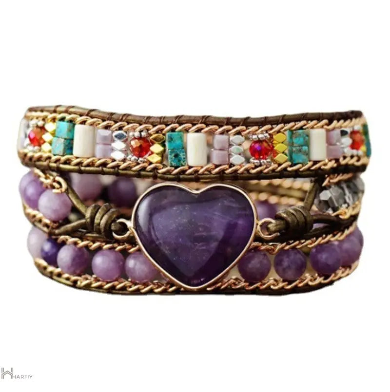 Pulsera envolvente con corazón de amatista