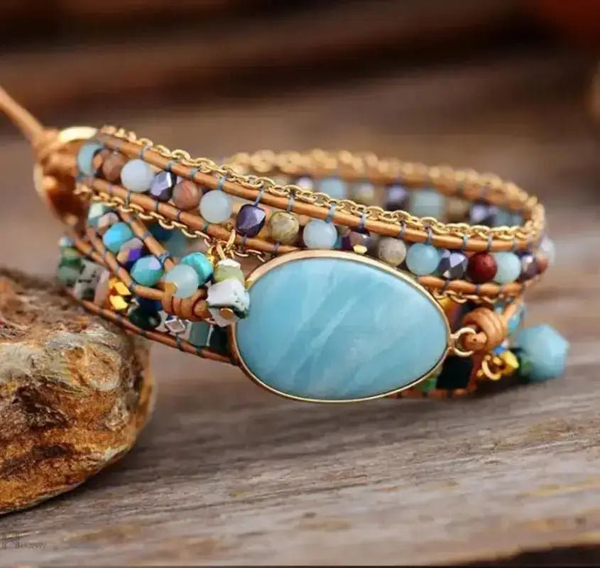 Pulsera envolvente llamativa de amazonita