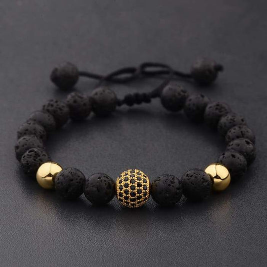 Pulsera Bola De Cristal Piedra De Lava Dorada