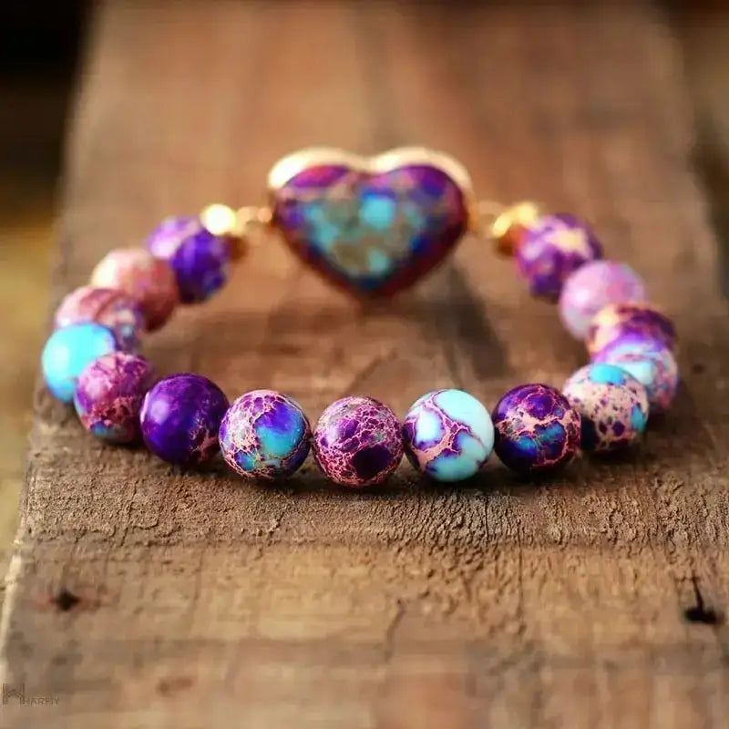 Pulsera Corazón Púrpura Jaspe Imperial