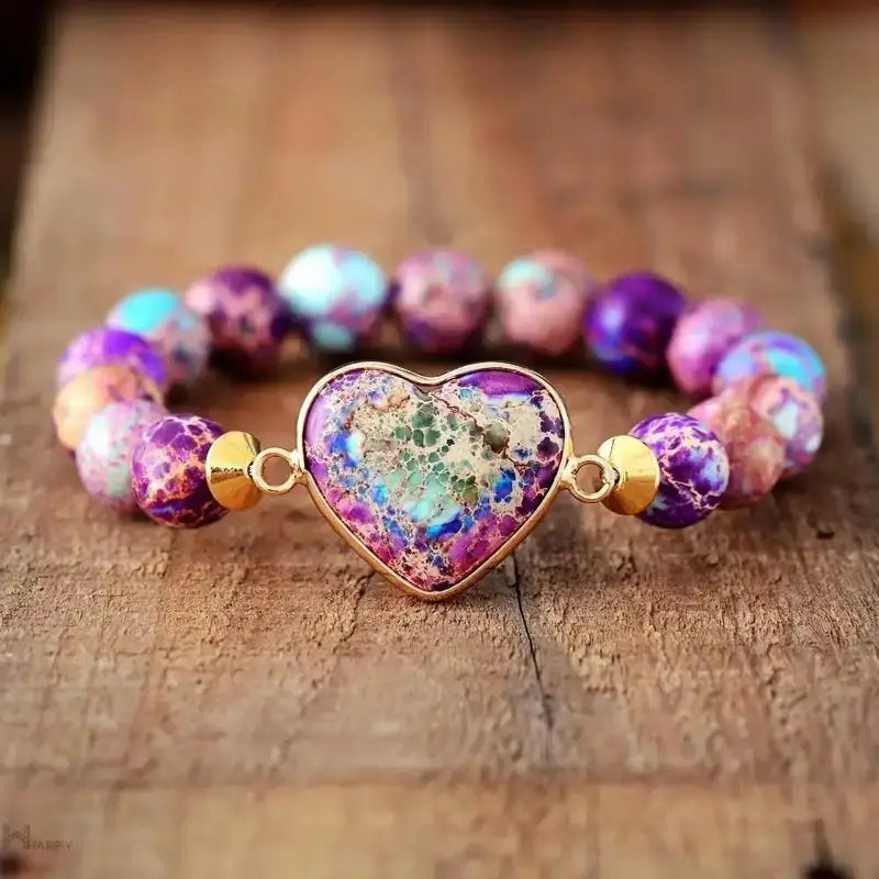 Pulsera Corazón Púrpura Jaspe Imperial