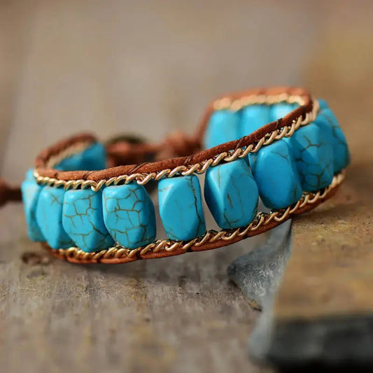 Pulsera Boho Turquesa Cadena Dorada