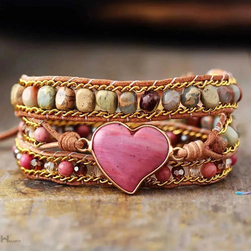 Pulsera envolvente de corazón de rodonita