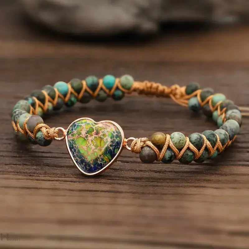 Pulsera con dije de corazón de jaspe salvaje